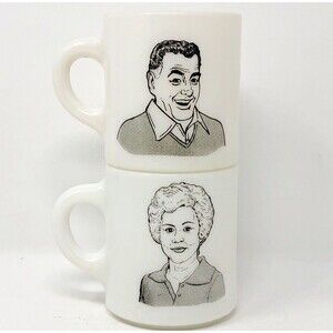 Vintage Milk Glass Mugs Greatest Mom and Dad Double Sided Stackable 8 oz Pair